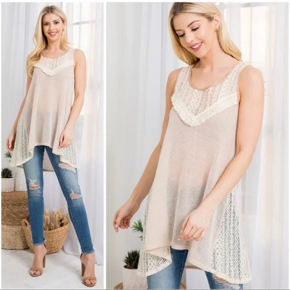 🆕 Ryu A’reve Tunic Crochet Detail w/ Delicate Fringe Sz.S - Picture 2 of 3